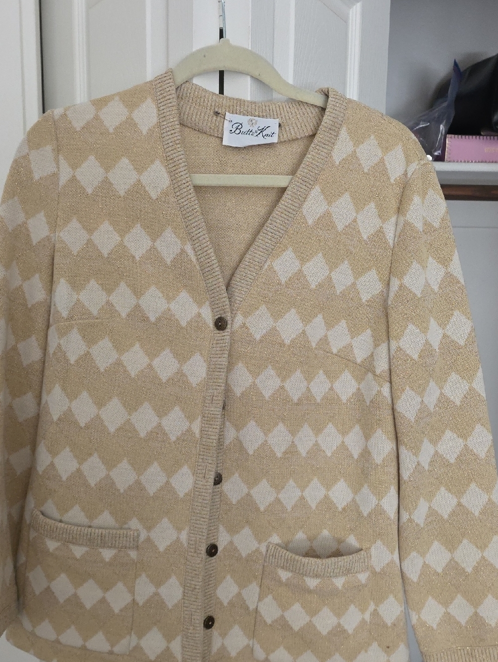 Butte Knit Beige and Cream V-Neck Sweater Cardigan